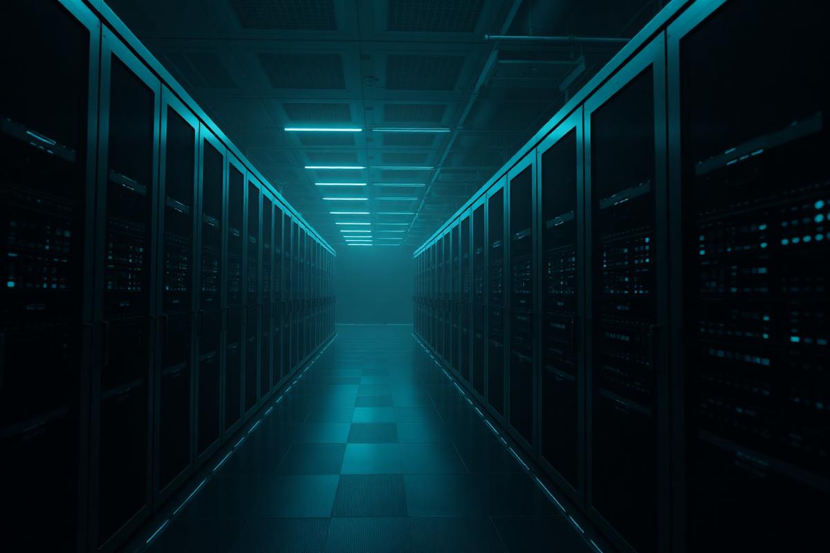 Abstract dark data center corridor